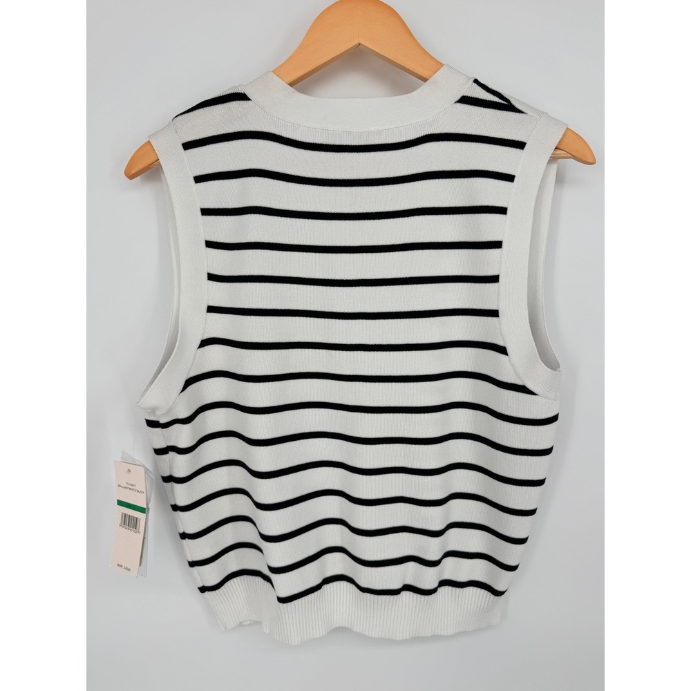 Nanette Lepore Striped Sweater Vest White Black Button Front V-Neck NWT - Picture 8 of 12